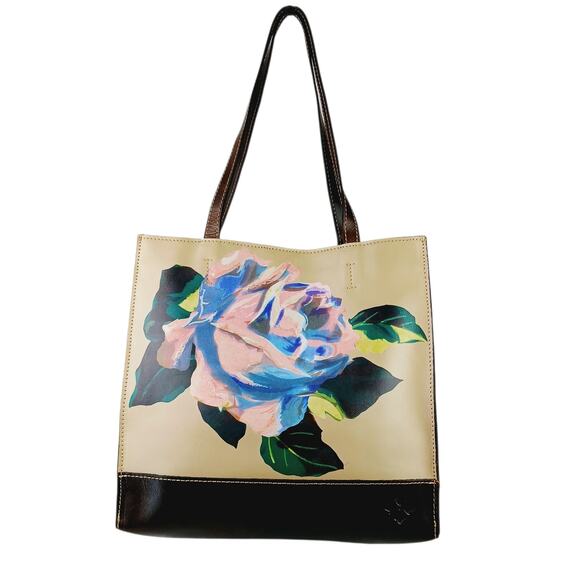 Patricia Nash Toscano Winter Bloom Large Leather Tote Bag Brown/Tan - Picture 2 of 7